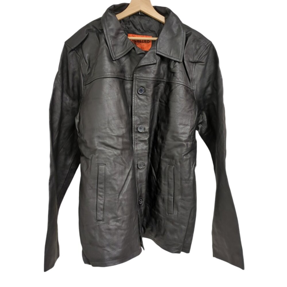 Excelled Leather Black Button Up Leather Jacket Men's 4XL